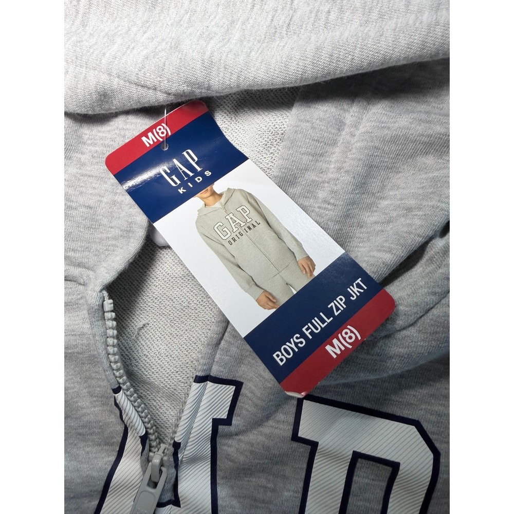 Gap Kids Boys Full Zip Jacket Hoodie Gray Heather Logo Fleece Sweatshirt M 8 NWT